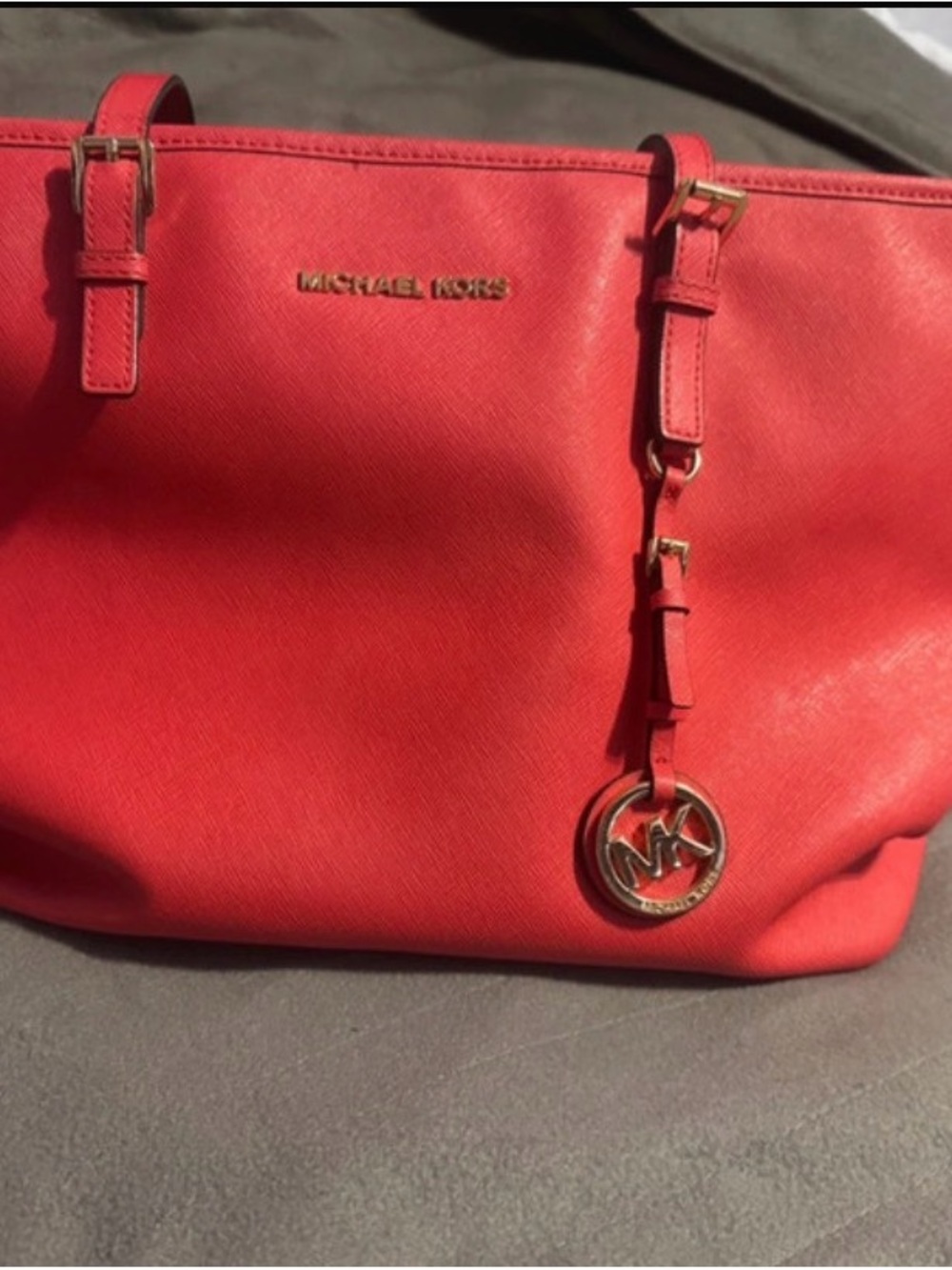 Michael Kors Bright Red Saffiano Tote with Gold Hardware